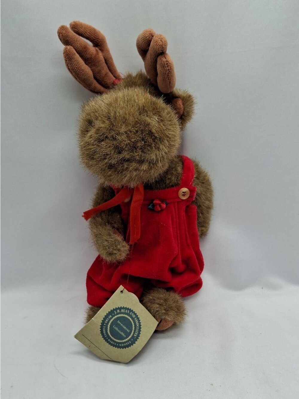 Vintage Boyds Bear Edwina Moose Plush in Red Velvet Overalls